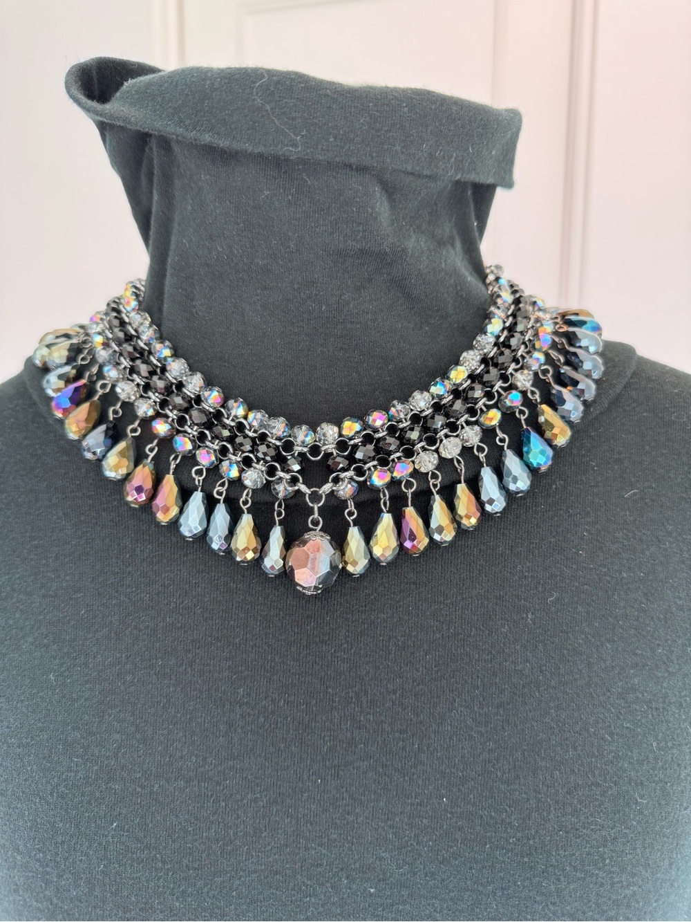 Chico's Iridescent Multicolor Teardrop Fringe Necklace